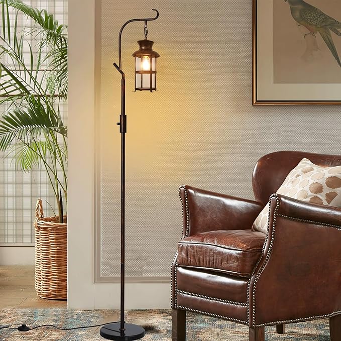 Vintage Dimmable Floor Lamp,Classical Lanterns Standing Lamp, Rustic Farmhouse Floor Lamp with Red Copper Finish, for Living Room Bedroom,Bar,Basement
