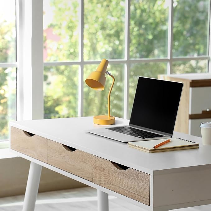 Simple Designs LD1078-YLW 15.2" Sleek Essentials Metal Cone Shade Desk Lamp with Adjustable Shade, for Office, Desk, Nightstand, Dorm, Yellow