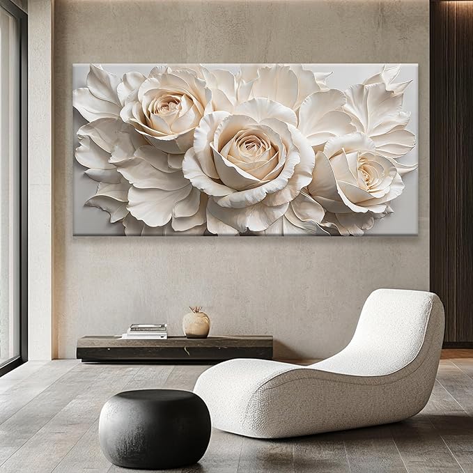 QSQ Large Wall Art For Living Room Prints Home Wall Decor Modern Canvas Art Wall Decor 39 X 78 Inches White Flower Wall Art Elegant Flower Painting Picture For Bedroom Hotel Office Artwork