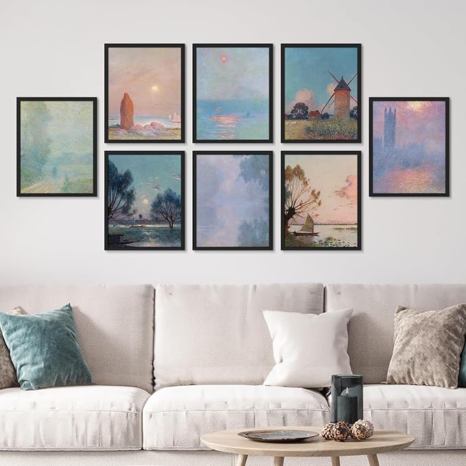 SIGNWIN Framed Poster Wall Art Set of Vintage Landscape Watercolor Nature Landscape, Rustic Framhouse Decor for Living Room, Bedroom, Office - 12"x16"x 8 Black