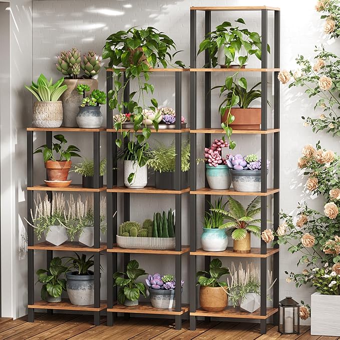 TUTOTAK Bookshelf, 5-Tier Tall Book Shelf, Narrow Bookcase for Small Space, DIY Stackable Bookshelf, for Living Room, Office, Study, Entryway, Industrial, Rustic Brown and Black BS01BB005