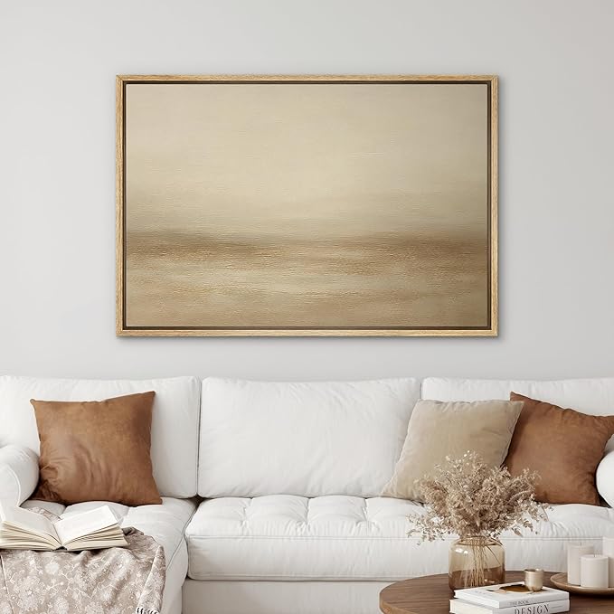 SIGNWIN Framed Canvas Print Wall Art Light Beige Horizon Abstract Illustrations Minimalism Decorative for Living Room, Bedroom, Office - 16"x24" Natural