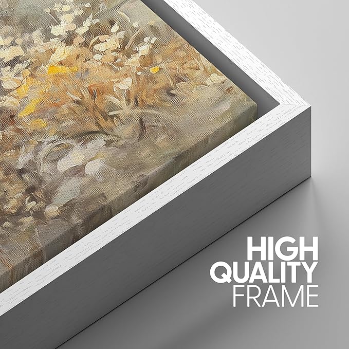 SIGNWIN Framed Canvas Print Wall Art Set Golden Woodland Path Impressionist Nature Scene Illustrations Modern Art Decorative for Living Room, Bedroom, Office - 24"x36"x3 White