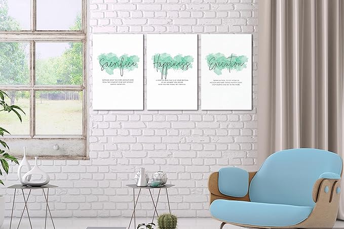 SHMAO Office Canvas Wall Art Motivational Wall Decor, 3 Piece Sacrifice Happiness Execution Print Pictures for Office Wall Decor Women Inspirational Framed Artwork Home Office Decor 12”x18”x3 Panels