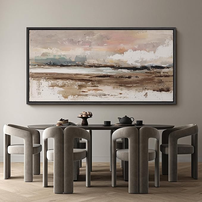 SIGNFORD Extra Large Framed Canvas Coastal Horizon Abstract Illustrations Modern Art Calm Warm for Living Room, Bedroom, Office - 60"x30"
