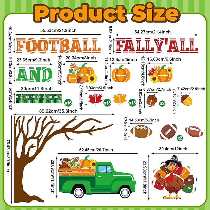 Fall Thanksgiving Football Bulletin Board Set Sports Classroom Decorations Autumn Maple Leaves Pumpkin Paper Cutouts Football Bulletin Board Border for Chalkboard Classroom Door Wall Sport Supplies