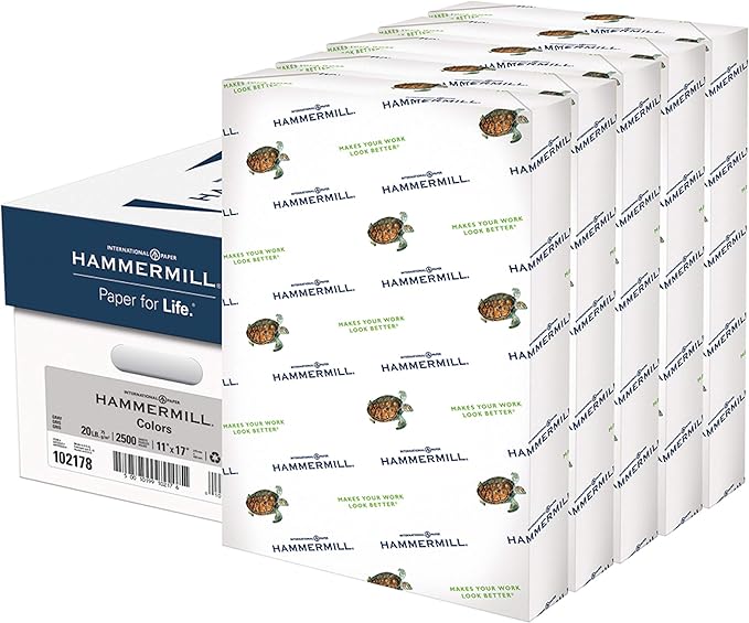 Hammermill Colored Paper, 20 lb Gray Printer Paper, 11 x 17 - Made in the USA, Pastel Paper, 102178C - 5 Ream (2,500 Sheets)