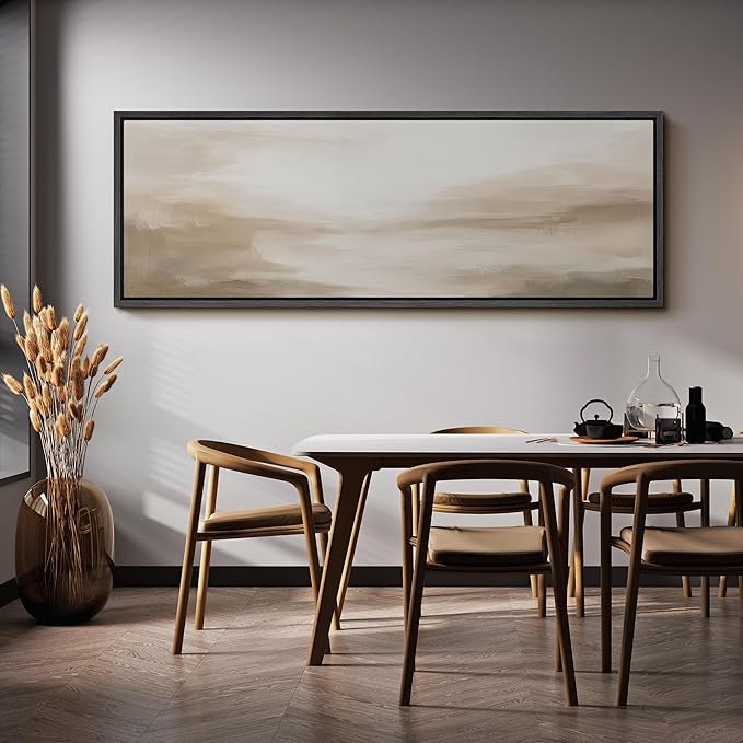 SIGNFORD Large Framed Canvas Soft Neutral Abstract Horizon Illustrations Modern Art Calm Warm for Living Room, Bedroom, Office - 60"x20"