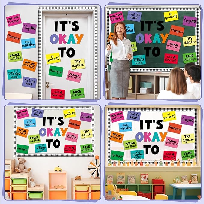 Mental Health Poster IT’S OK to Colorful Bulletin Board Set Therapy Classroom Decorations Growth Mindset Inspirational Positive Affirmations Wall Art Decor for Kid Teacher School Counselor Supplies
