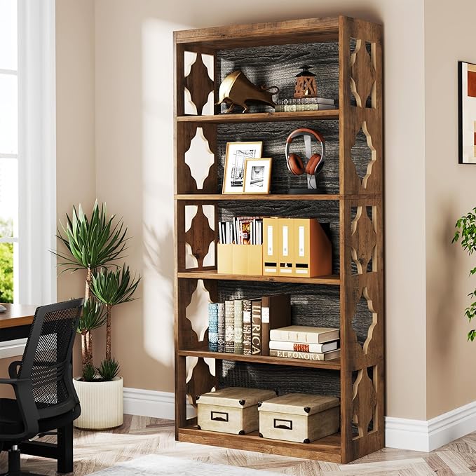Tribesigns 6-Tier Bookcase, 70-Inch Tall Freestanding Bookshelf with Storage Shelves, Open Bookcase Wood Display Shelving Unit for Living Room Bedroom, Vintage Brown & Gray