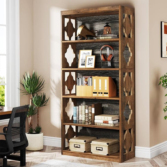 Tribesigns 6-Tier Bookcase, 70-Inch Tall Freestanding Bookshelf with Storage Shelves, Open Bookcase Wood Display Shelving Unit for Living Room Bedroom, Vintage Brown & Gray