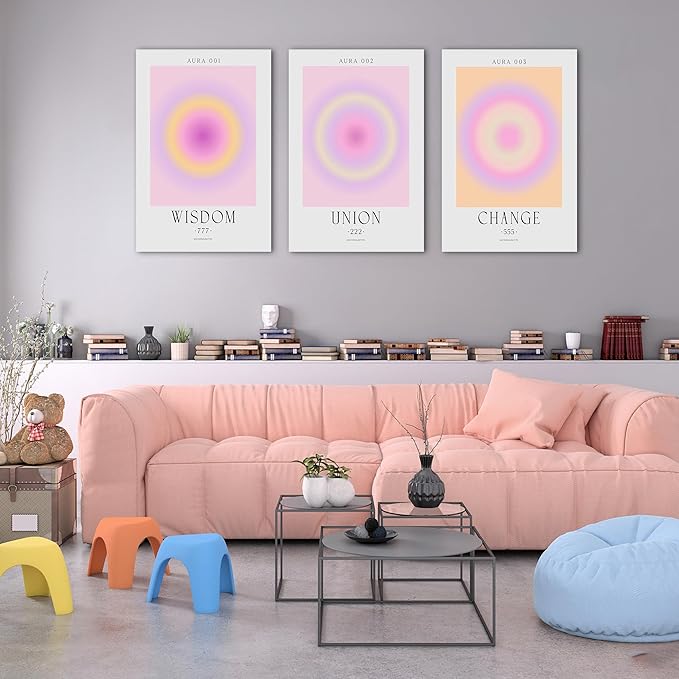 SHMAO Colorful Gradient Aura Angel Numbers Poster Canvas Wall Art for Room Aesthetic Inspirational Spiritual Wall Art Paintings Abstract Minimalist Wall Decor for Bedroom 20"x30" x 3 Pcs
