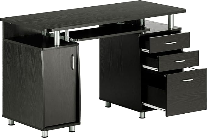 Techni Mobili 47.25" Ergonomic Computer Writing Desk with Drawers, File Cabinet and Storage for Home Office, Espresso
