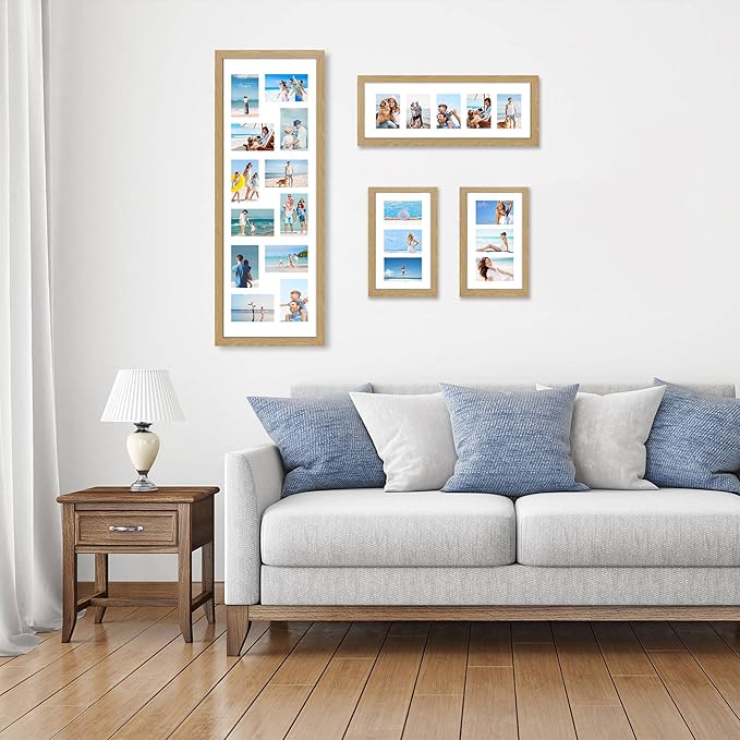 12x36 Picture Frame 2 Packs, Real Glass and Natural Oak Wood Frame, Display Collage Pictures Twelve 4x6 With Mat or Pennant 12 x 36 Without Mat - Horizontal or Vertical Wall Mounting