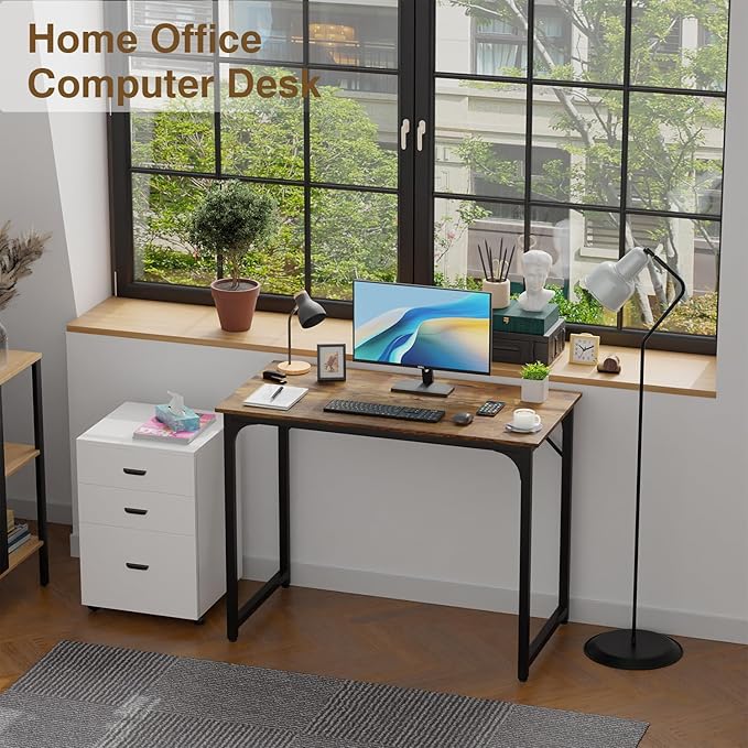 BestOffice Sturdy Desk Computer Desk Home Office Desk Small Desk Multi-Function Writing Table Student Art Modren Simple Style PC Wood and Metal Desk Workstation (39 inch, Vintage)