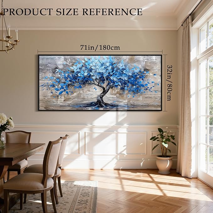 SERIMINO Extra Tree of Life Wall Art for Living Room, Blue Tree Abstract Canvas Art Wall Decor, Modern Large Framed Artwork for Walls Bedroom Office Meeting Room, 32"x71"