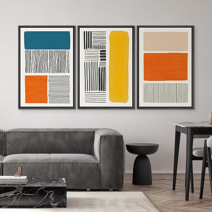 SIGNWIN Framed Canvas Print Wall Art Set Mid-Century Bright Color Block Collage Abstract Shapes Illustrations Minimalism Bohemian Decorative for Living Room, Bedroom, Office - 24"x36"x3 Black