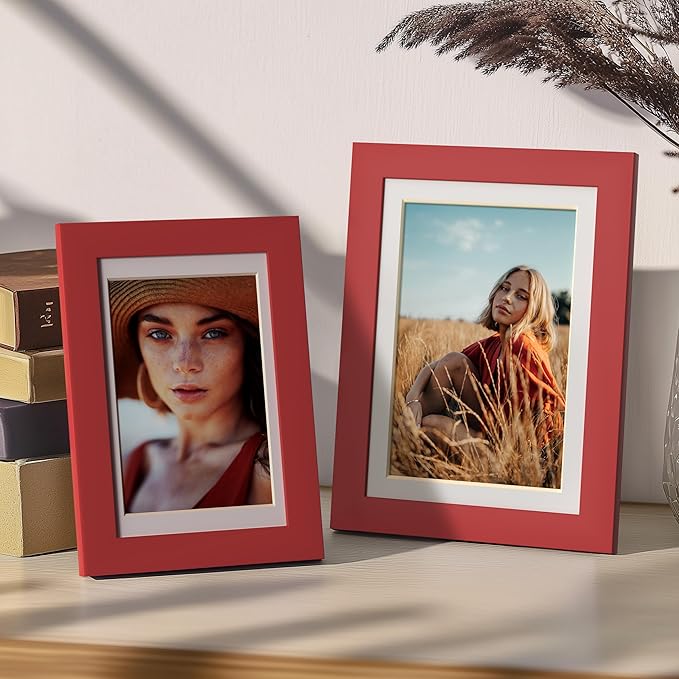 eletecpro 5x7 Picture Frames Set of 10, Picture Frame Collage Wall Decor Display 4x6 Photo with Mat or 5x7 without Mat, Home Decor Gallery Frame for Table Top or Wall Mounting, Red