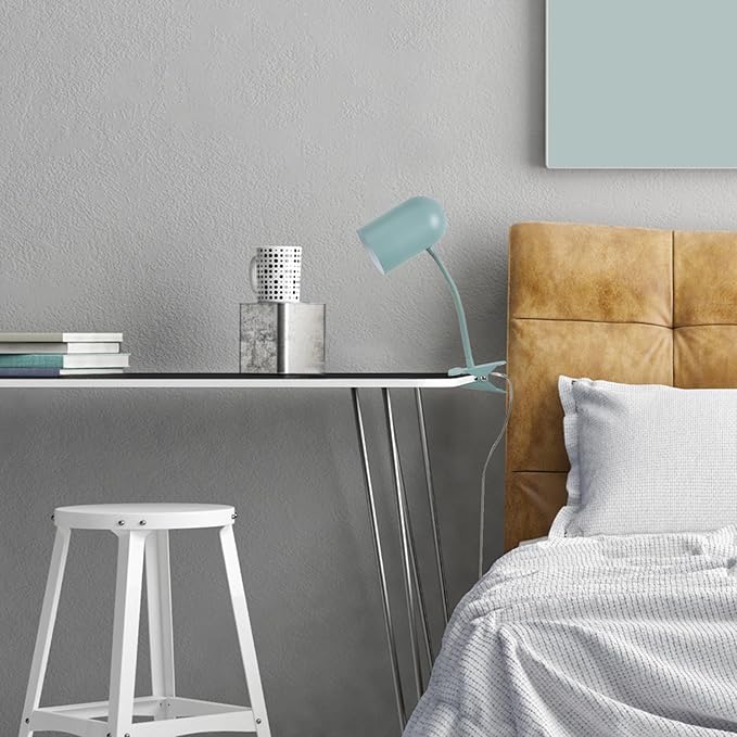 GLOBE Electric 52302 Carter 15" Clip-Arm Desk Lamp, Matte Teal, Adjustable Gooseneck Arm, in-Line On Off Switch (Pack of 2)