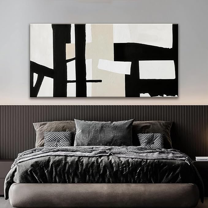 QSQ Large Abstract Wall Art For Living Room Prints Artwork Abstract Canvas Art Wall Decor Black White Wall Art Modern Painting Decor Picture For Bedroom Hotel Office Artwork 29 x 58 Inch