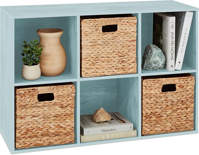 Best Choice Products Kids Bookcase 6-Cube Storage Organizer, 13.5in Shelf Opening, Bookshelf, Toy Storage, Customizable w/ 3 Removable Back Panels – Light Blue