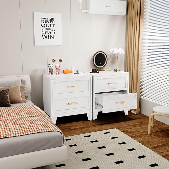 26.42" Tall Dresser for Bedroom 2 Drawers, Metal Dresser Chest of Drawers, Metal NightStand, Circular Drawer Cabinet for Home,Filing Cabinet with Drawers for Office (White)