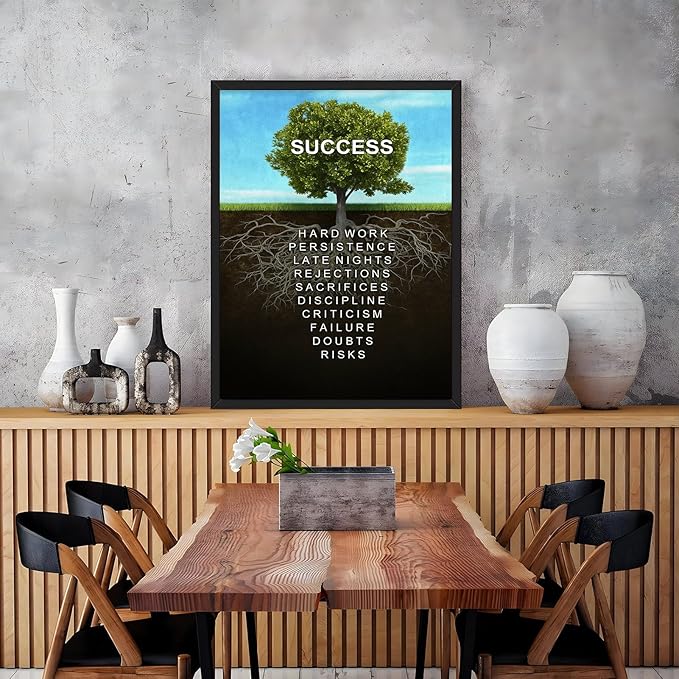 Framed Success Tree Canvas Print Art Modern Wall Art Painting Elegant Pictures Motivational Tree Root Wall Decor Home Decor Office Apartment Wall Decoration (Black Framed,12L x16W)