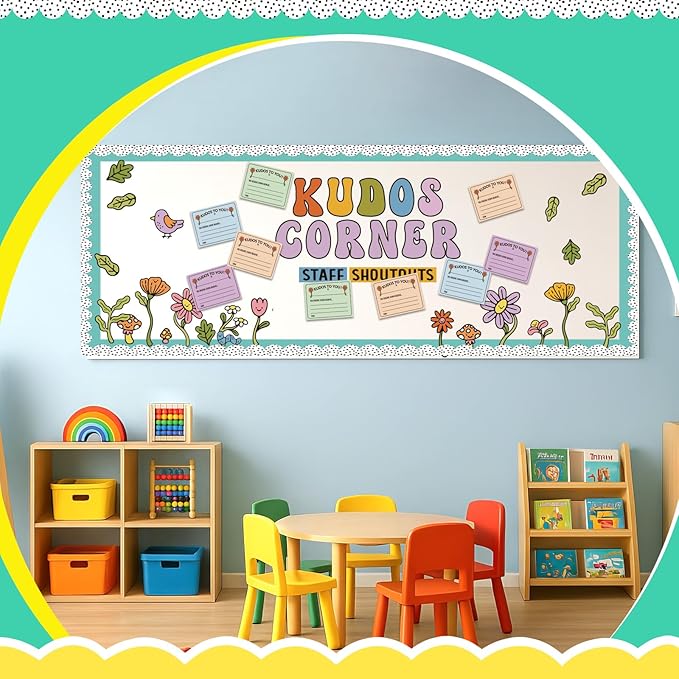 Bulletin Board Kit Staff Shout Out Kudos Corner Decoration Set Employee Gratitude and Recognition Bulletin Board Set with 20 pcs Cutouts for School Classroom Office Wall Door Decor Supplies