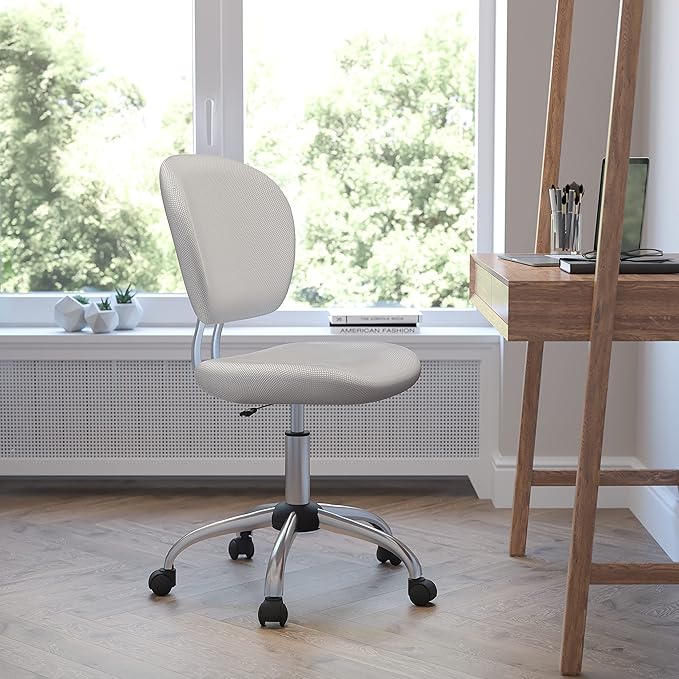 Flash Furniture Beverly Mid-Back White Mesh Padded Swivel Task Office Chair with Chrome Base