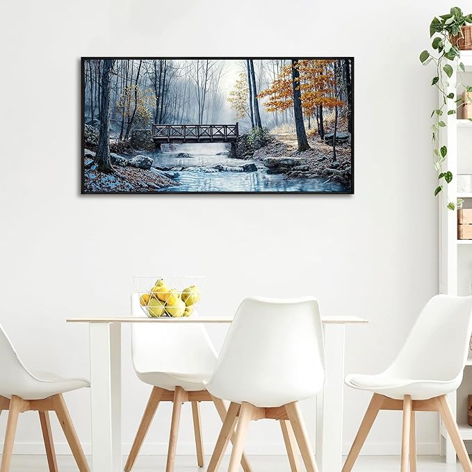 yiijeah Living Room Wall Art - Modern Wall Decor for Bedroom Office Decor Mountain Forest Landscapes Village Bridge Painting Framed Canvas Prints Ready to Hang Pictures Home Decor
