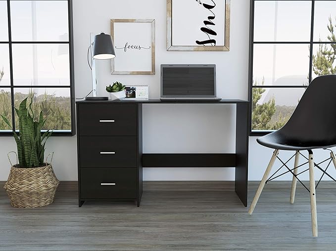 Black 3-Drawer Writing Desk - Compact Computer Desk for Home Office