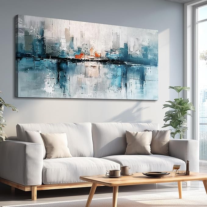 FUHAIHUA Canvas Wall Art For Living Room Large Wall Decor For Office Bedroom Wall Decor Abstract Painting Blue Wall Pictures Prints Wall Artwork Aesthetic Home Decoration Ready To Hang 24x48 In