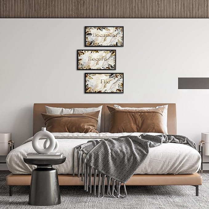Visual Art Decor Office Decor Sign Canvas Wall Art Gold Grey Leaves Painting Black Frame Sayings Pictures Canvas Print 8"x16"x3Pcs, with Hooks Home Office Decoration for Woman and Man