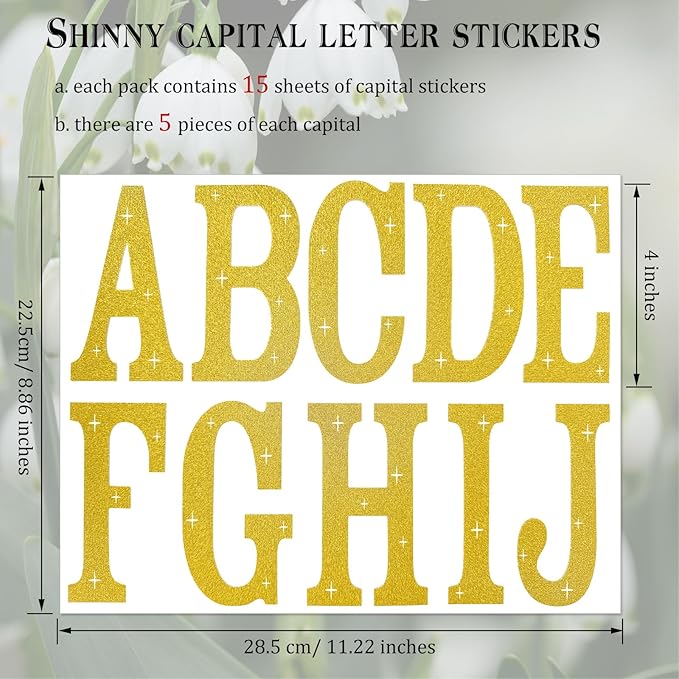 Glitter Bulletin Board Letters 155 Pieces 4 Inch Letter Stickers for Poster Board Stick on Letters for Bulletin Board Display Home School Classroom Decor(Gold)