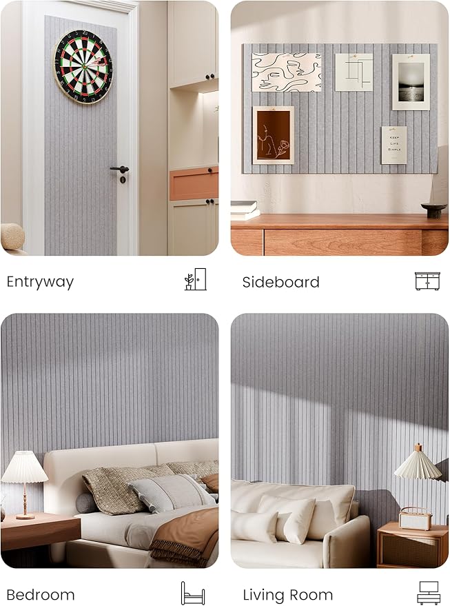 Bumusty Large Cork Board Alternative-36 x 24" Felt Bulletin Board Tiles, with 30 Pushpins, 40 Adhesive Tabs, 6-Pack Slat Wall Paneling, Cork Boards for Office Push Pin Board Felt Board-Soft Gray