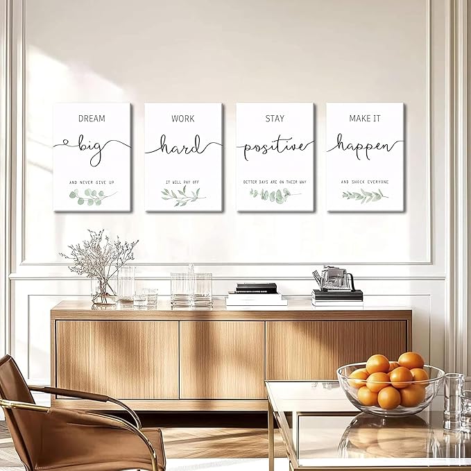 Motivational Canvas Wall Art for Office Decor - Inspirational Positive Quotes Canvas Prints Set of 4, Positive Affirmations Pictures Wall Decor for Dorm Living Room Bedroom 12×16 inch Framed