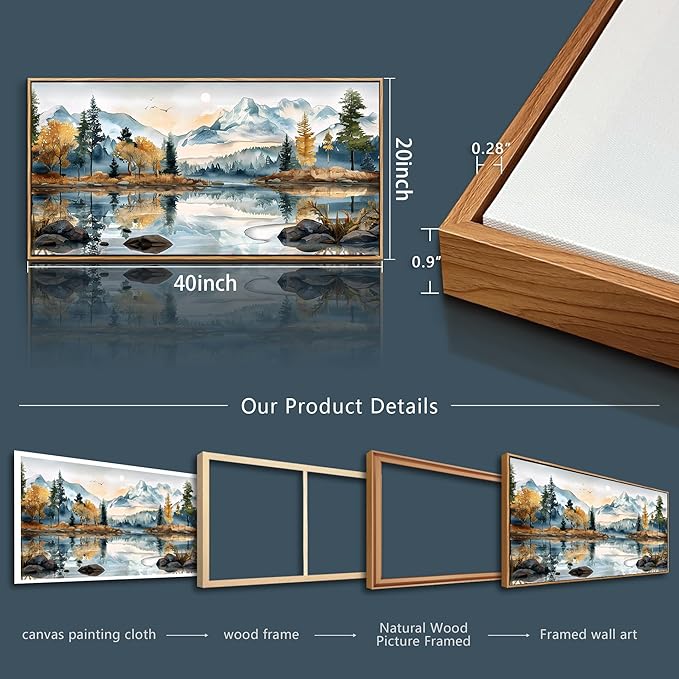 ERQINHUA Wall Art Living Room Canvas Wall Decor for Bedroom Modern Office Decoration Abstract Watercolour Painting Tree Lakeside Landscapes Wall Printed Paint Home Decor Poster Wood Framed 20x40 In