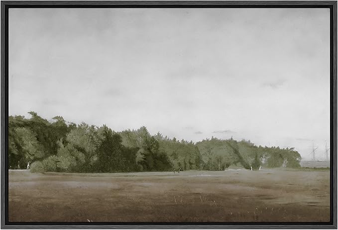 SIGNFORD Framed Canvas Wall Art Brown Meadow with Green Forest Landscape Wilderness Oil Painting Impressionism Traditional Scenic for Living Room, Bedroom, Office - 16x24 inches