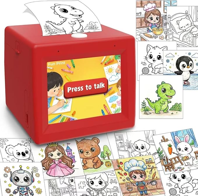 Smart AI Voice Sticker Printer Box, Mini Thermal Label Printer with Display, Inkless Portable Sticker Maker for Home, Office, Study & DIY Projects, 5 Rolls Paper Included