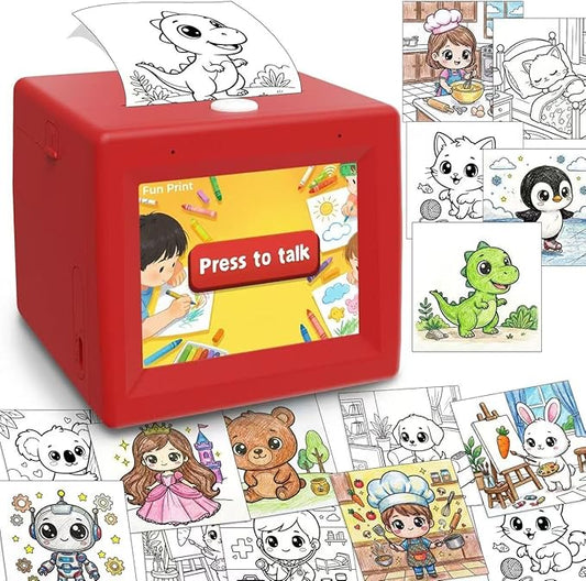 Smart AI Voice Sticker Printer Box, Mini Thermal Label Printer with Display, Inkless Portable Sticker Maker for Home, Office, Study & DIY Projects, 5 Rolls Paper Included
