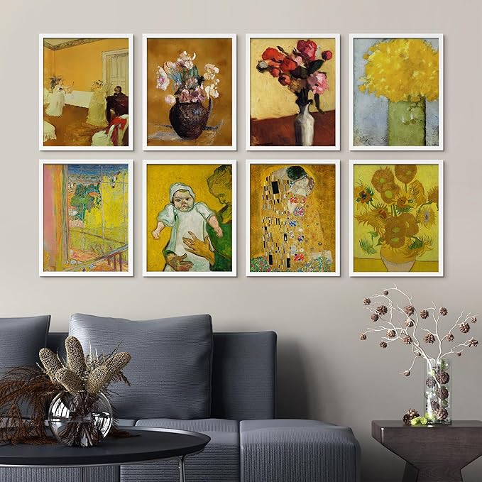 SIGNWIN Framed Poster Bathroom Decor, Wall Art Room Decor Multicolor for Living Room, Bedroom, Office Gustav Klimt Van Gogh Sunflower Classic Vintage Illustrations Bohemian - 12"x16"x 8 White
