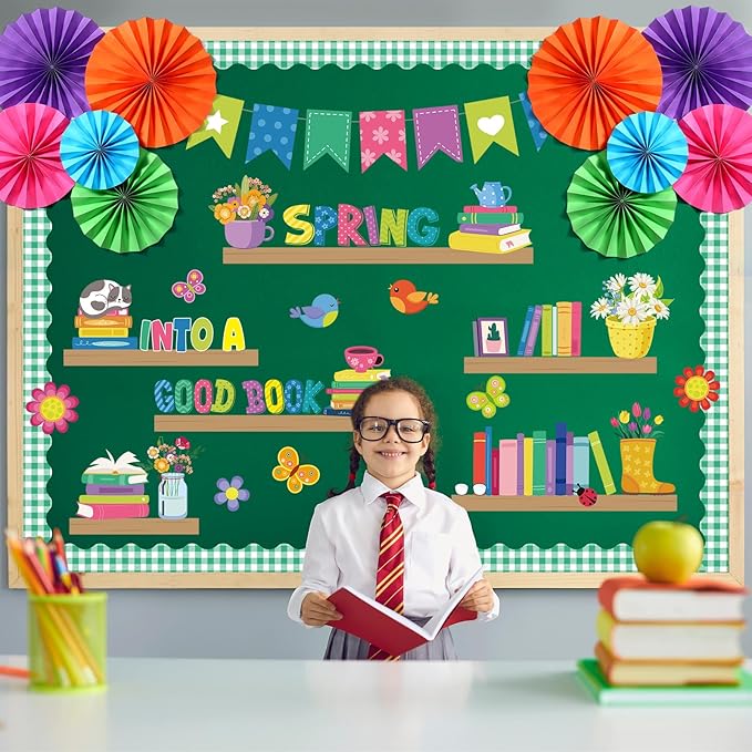 Containlol 3D Spring Reading Bulletin Board Decorations Set for Classroom Book Shelf Butterfly Flower Read Bulletin Board Border Cutouts Back to Preschool Library Chalkboard Wall Office Decor Supplies