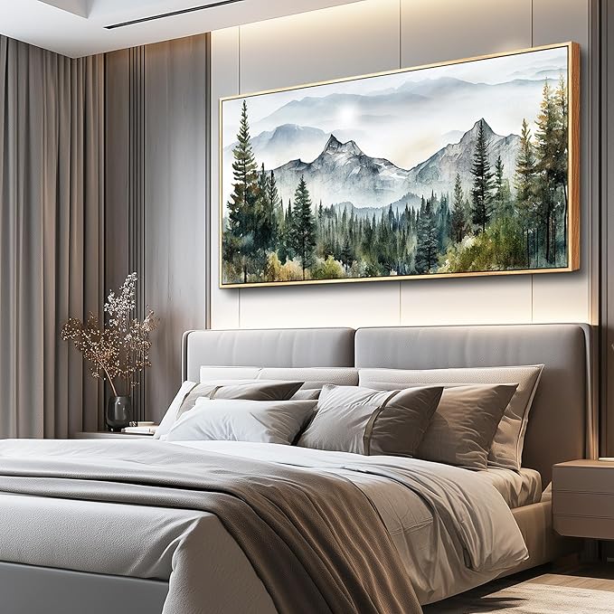 hyidecorart Large Wall Decorations For Living Room Wood Framed Canvas Wall Art For Bedroom Office Wall Decor Abstract Mountain Scenery Paintings Pictures Artworks Ready To Hang Home Decoration