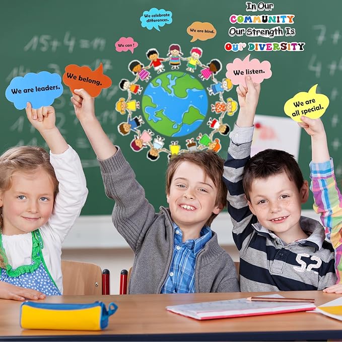 31 Pcs Bulletin Board Decoration Set Classroom Decorations Diverse Children Borders Cutouts for Party School Student Teacher (Our Strength is Our Diversity)