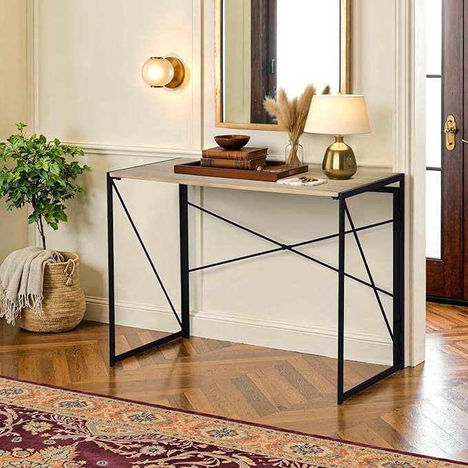Homy Casa 39.4 Inch Foldable Laptop Desk, Space-Saving Computer Table with No Assembly Required, Sturdy Metal Frame, Minimalist Design for Home Office, Study, or Small Spaces, Oak