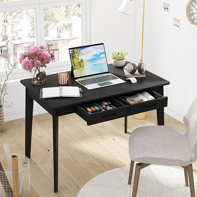 Home Office Computer Desk Coner Desk with 2 Drawers, Study Writing Table for Home Office, Study, Black (39.3 ”W x 23.6”D x 29.1”H)