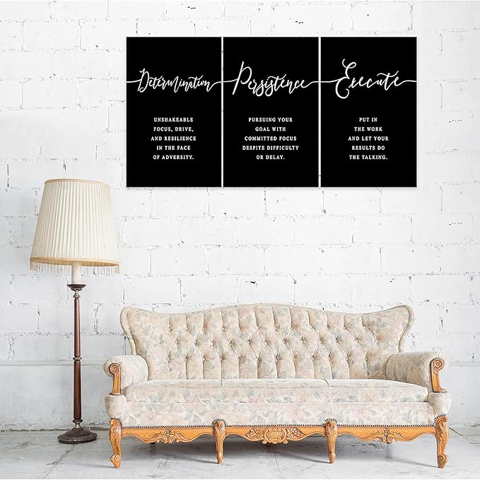 3 Piece Inspirational Wall Art, Black Background Sayings Print Pictures, Quote Motivational Canvas Art for Women Men fo Gift, Triptych Entrepreneur Poster Framed Artwork for Office Decor (48"Wx24" H)