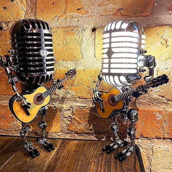Desk Lamp,Handmade Vintage Microphone Guitar Robot Table Lamp LED Bulbs Wall Lamp Home Desktop Decoration - Height 8.5 inch,Width 4 inch and Depth 3 inch (with Lamp)