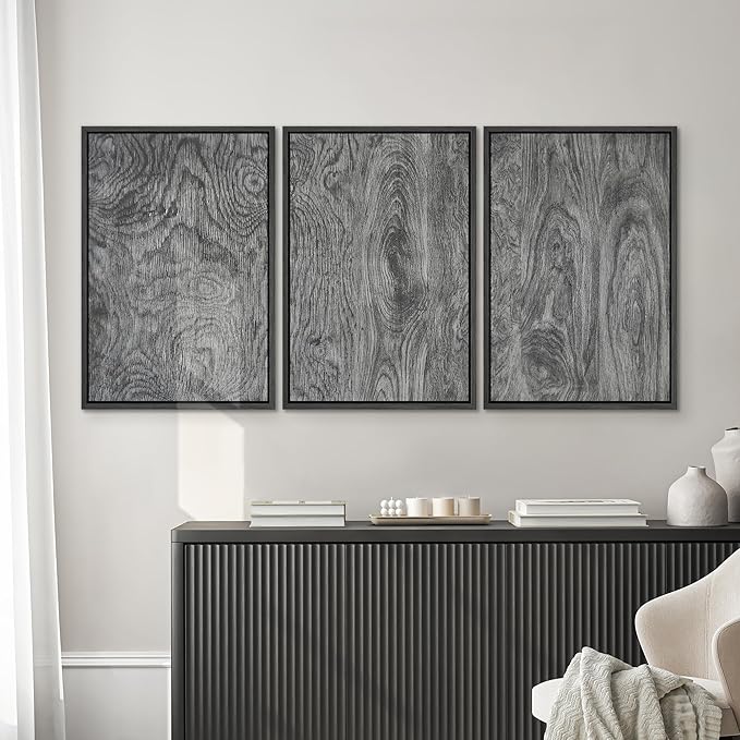 SIGNWIN Framed Canvas Print Wall Art Set Dark Wood Grain Texture Rustic Modern Natural Pattern Illustrations Modern Art Decorative Abstract for Living Room, Bedroom, Office - 24"x36"x3 Black