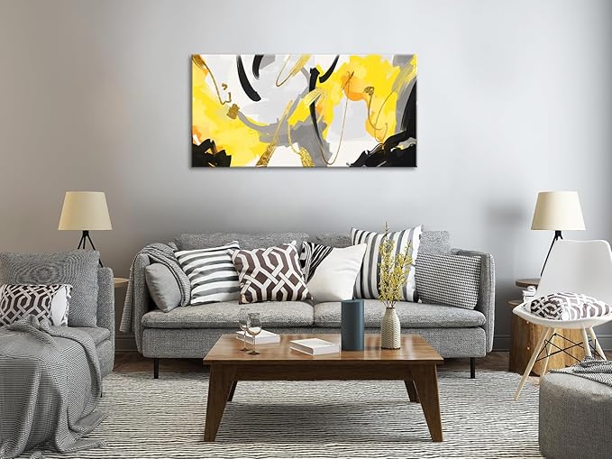 weiyiart Wall Art Yellow Abstract Wall Art Prints Framed Ready to Hang Canvas Wall Art Modern Fantasy Paintings Artwork Large Size for Living Room Bedroom Office Decoration 20"x40"inches